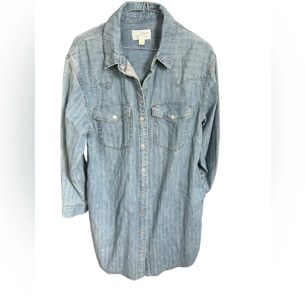 Women's Western Denim Dress-Universal Thread Midi Size SM Oversized Jean Shirt - Picture 2 of 11